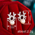Pearl Reindeer Blue Antler Stud Earrings in Silver Tone view 4