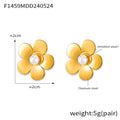 Five Petal Flower Stud Earrings Imitation Pearl Metal view 7