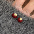 Red Apple Crystal Stud Earrings with Distinctive Textured Details view 1