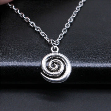 Silver Tone Spiral Pendant Necklace with Link Chain