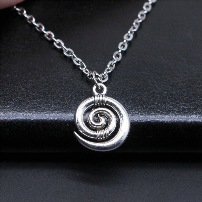 Silver Tone Spiral Pendant Necklace with Link Chain