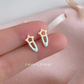 Mint Green Cream Enamel Star Hairpin Stud Earrings Pair view 6