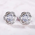 Silver Tone Flower Frame Clear Stone Center Stud Earrings view 3