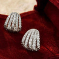 Ribbed Pave Domed Hoop Earrings In Gold And Silver Tones view 3