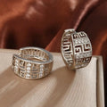 Greek Key Pave CZ Huggie Hoop Earrings Silver Gold Rose view 2