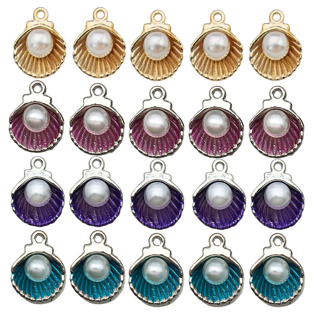 Pearl Accent Zinc Alloy Shell Charm Pendant for DIY Ocean Bracelet Necklace Jewelry