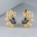 Gold Tone Black Four Petal Flower Earrings Jewelry view 1