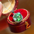 Silver Tone Green Cushion Halo Pendant Necklace O Chain view 1