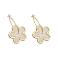 Gold Thin Hoop Cream Swirl Enamel Flower Charm Earrings view 5