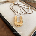 Adjustable Cord U Shape Metal Pendant Necklace Two Colors view 2