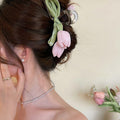 Tulip And Sheer Bow Hair Claw In Purple Pink Or White view 3