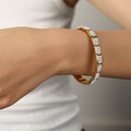 Stretch Square Link Bracelets Pavé Crystal Panels Gold Steel view 6