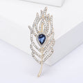 Silver Tone Crystal Feather Brooch With Blue Teardrop Gem view 2
