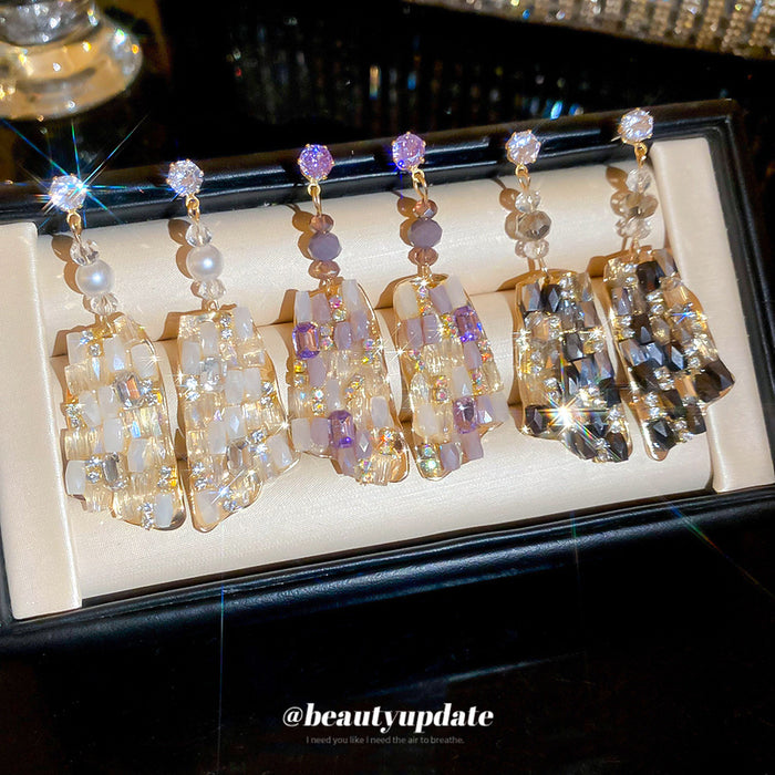 Faceted Crystal Long Drop Stud Earrings Fashion Jewelry
