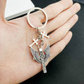Silver Tone Winged Cross and Small Cross Keychain with Metal Hardware view 2