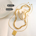 Gold Steel Abstract Body Square Pendant Chain Necklaces view 2