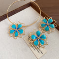 Gold Enamel Flower Stud Earrings Choker Rope Necklace Styles view 11