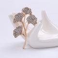 Rhinestone Ginkgo Leaf Brooch Four Leaf Branch Pin view 6