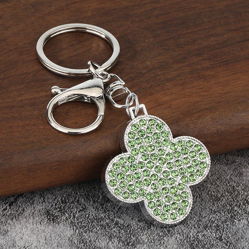 Rhinestone Four Leaf Clover Keychain, Hip Hop Car Key Pendant