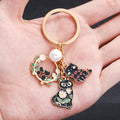 Black Cat Heart Flower Wreath and Pearl Enamel Keychain view 3
