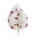 Pearl and Crystal Leaf Brooch for Jackets Scarves and Coats view 1
