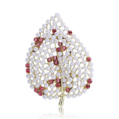 pearl and crystal leaf brooch group view