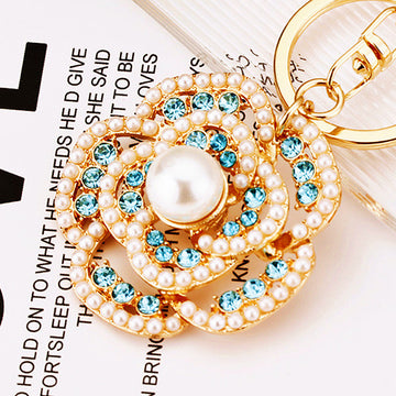 Pearl Openwork Rose Keychains in Three Colors with Braided and Plain Loops