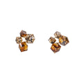 Amber Faceted Cube Cluster Gold Tone Stud Earrings view 5