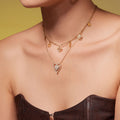 Gold Steel Double Heart And Multi Charm Layered Necklaces view 3