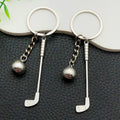 Antique Silver Golf Club and Ball Metal Keychain Charm view 1
