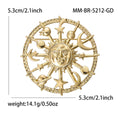 Zodiac Wheel And Sun Face Brooch In Gold And Silver Tones view 6