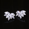 Silver Tone Marquise Crystal Leaf Cluster Stud Earrings view 2