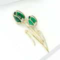 Green Double Tulip Bud Brooch With Long Gold Tone Stems view 2