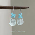 Blue Crystal Chip Pale Aqua Glass Drop Hook Earrings view 1