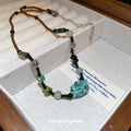 Brown Cord Turquoise Nugget Mixed Green Bead Necklace view 2