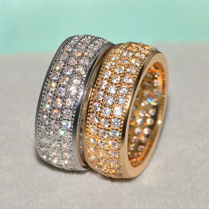 Two Tone Wide Band Rings with Rows of Clear Stones