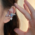 Blue and Pink Crystal Grape Cluster Ear Cuff in Silver Tone view 4