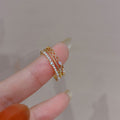 Four Row Open Ring In Silver Tone Or Gold Tone With Clear Stones view 7