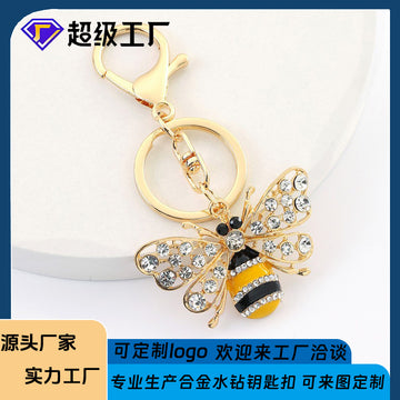 Rhinestone Bee Keychain Metal Insect Bag Charm Pendant