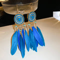 Blue Feather Tassel Hook Earrings In Three Designs view 7
