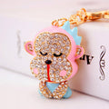 Clear Rhinestone Monkey Keychain With Lobster Clasp And Split Ring view 2
