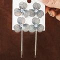 Silver Double Flower Extra Long Chain Tassel Earrings view 4
