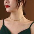 Leaf Choker Necklace Pearl Drop Leaf Earrings Gold Steel Rose view 4