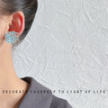 Aqua Blue Translucent Layered Flower Cluster Stud Earrings view 2