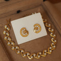 Gold Chunky Chain and Pearl Necklace With A Warm Gold-Tone Finish view 3