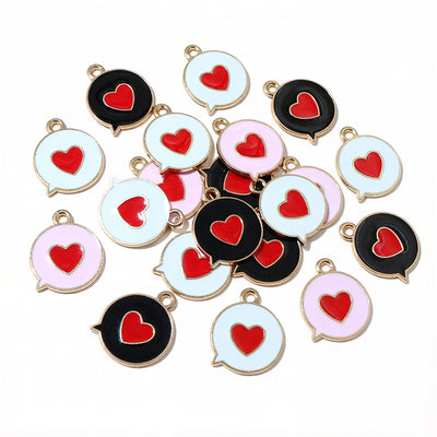 small enamel heart charms assortment showing the available designs and finishes