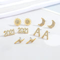 Gold Tone Crystal Year, Letter and Celestial Stud Earrings in Five Designs view 1
