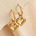 Gold Open Heart Drop Huggie Hoop Earrings Stainless Steel view 3
