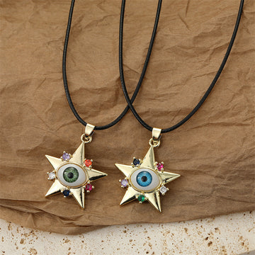 Gold Tone Crystal Star Realistic Eyeball Cord Necklaces