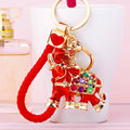 Jeweled Lucky Elephant Keychains in Red Gold and Blue with Braided Loops view 7
